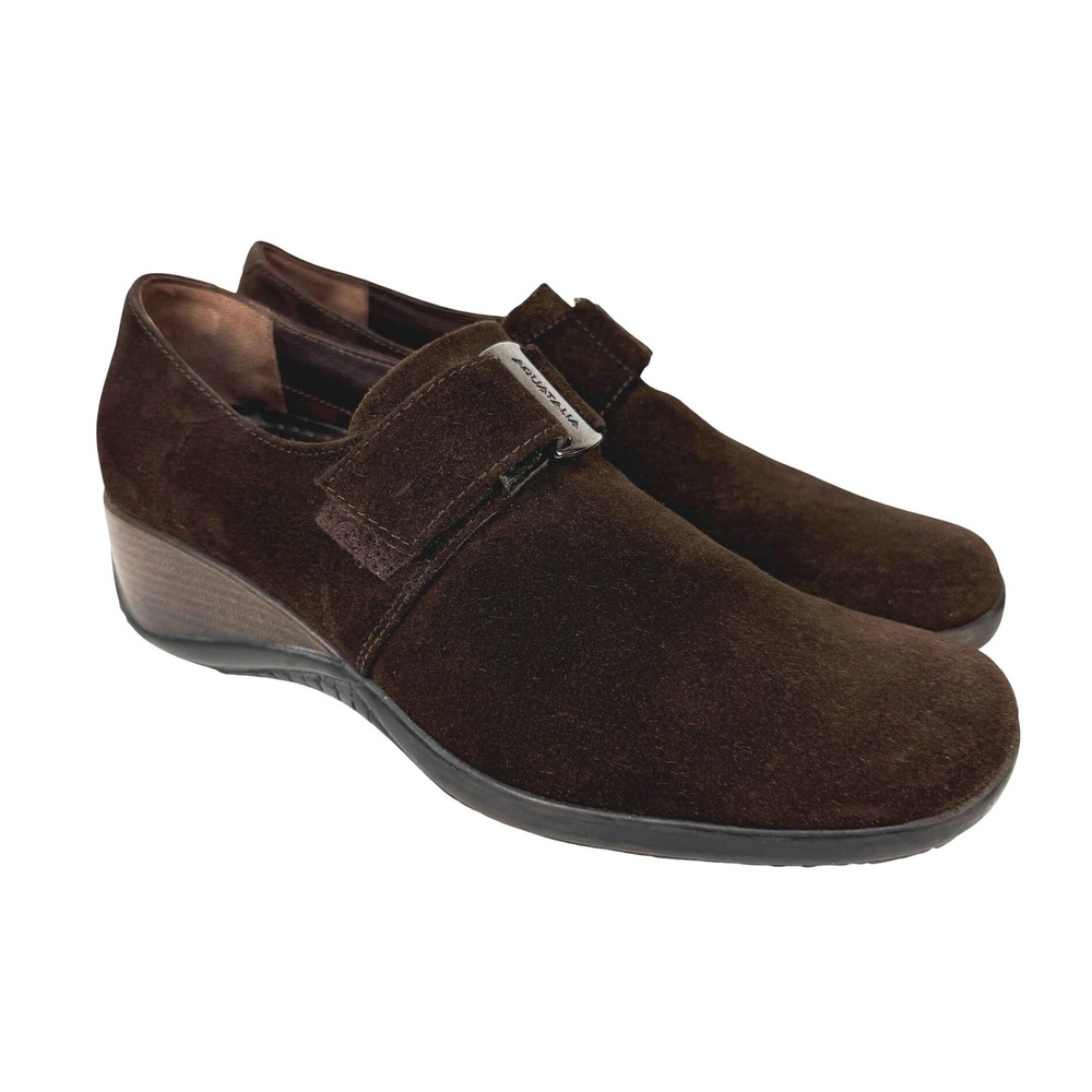 AQUATALIA by Marvin K Suede Wedge Women's Slip-On Dark Brown Shoes 7.5